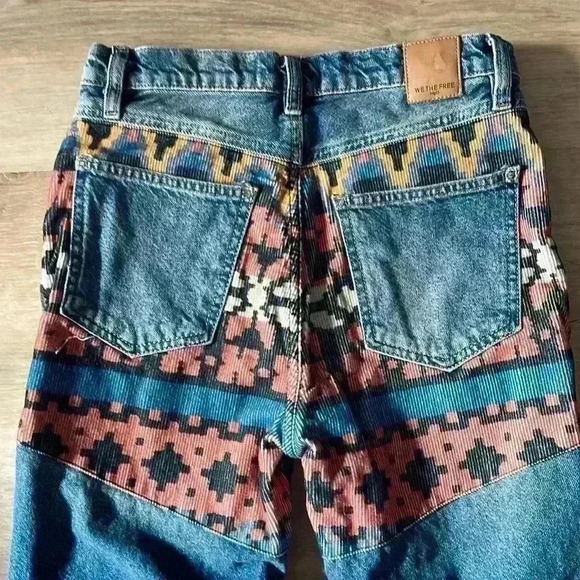 Free People Rocky Mountain Patchwork High Rise Straight Leg Jeans Blue sz 26 - Picture 9 of 11